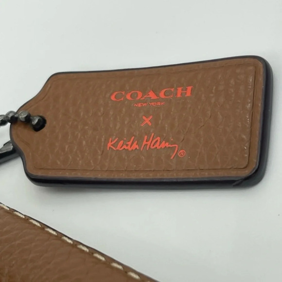 COACH x Keith Haring Leather Large Wristlet 25, Gunmetal/Saddle, NWOT - Picture 8 of 15